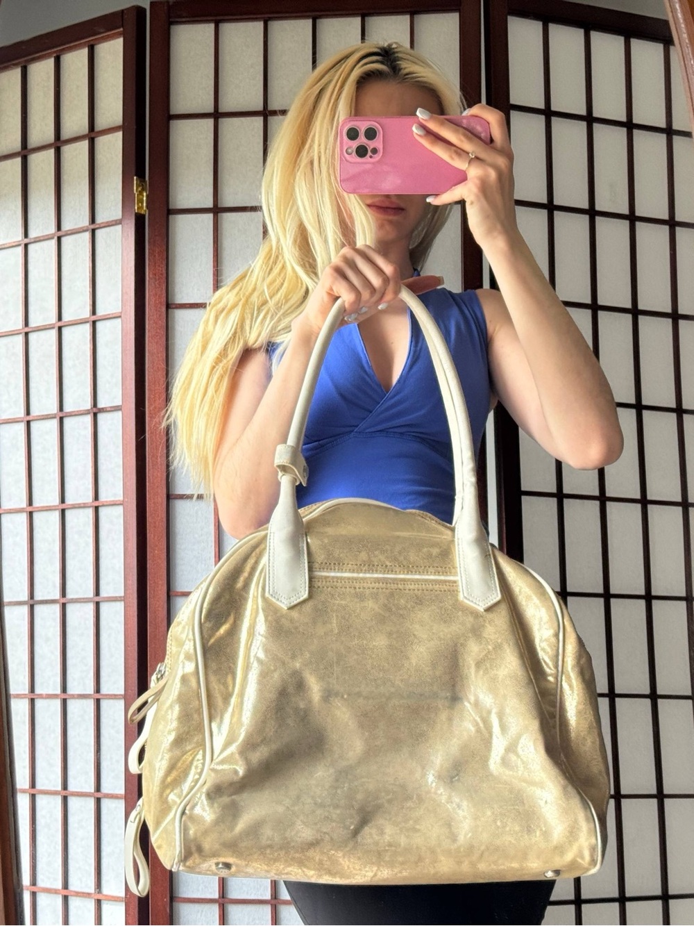 lululemon athletica Gold Metallic Tote with White Trim - Picture 2 of 12